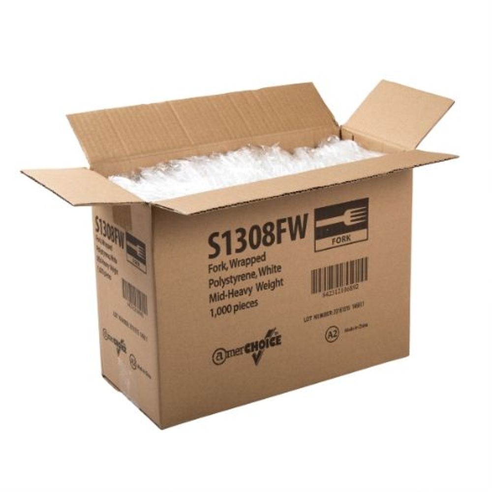 AmerCareRoyal Medium Heavy Weight White Polystyrene Fork, 1000 count