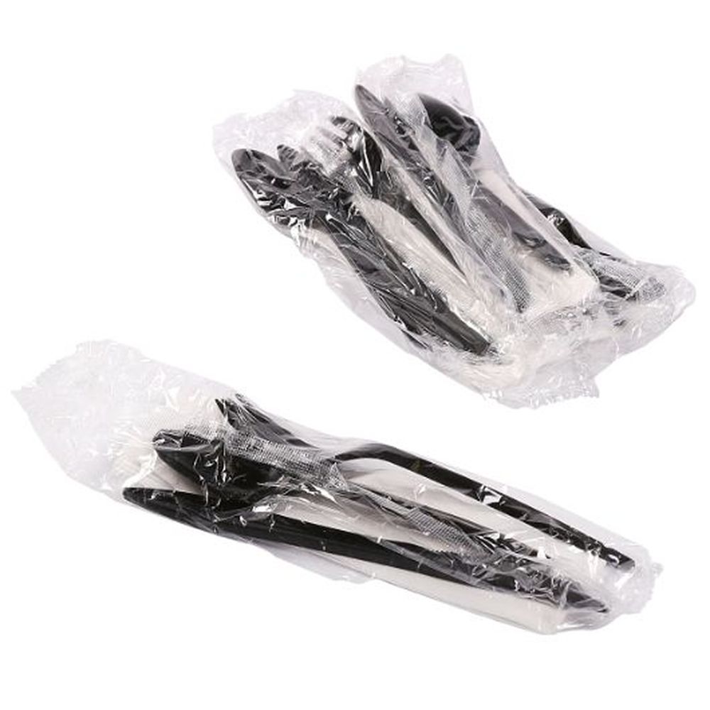 AmerCareRoyal 4 Piece Medium Weight Black Polypropylene Cutlery Kit, 250 count