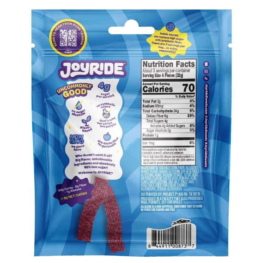 Joyride Sour Blue Raspberry Strips, 3.5 Ounce -- 10 Per Case