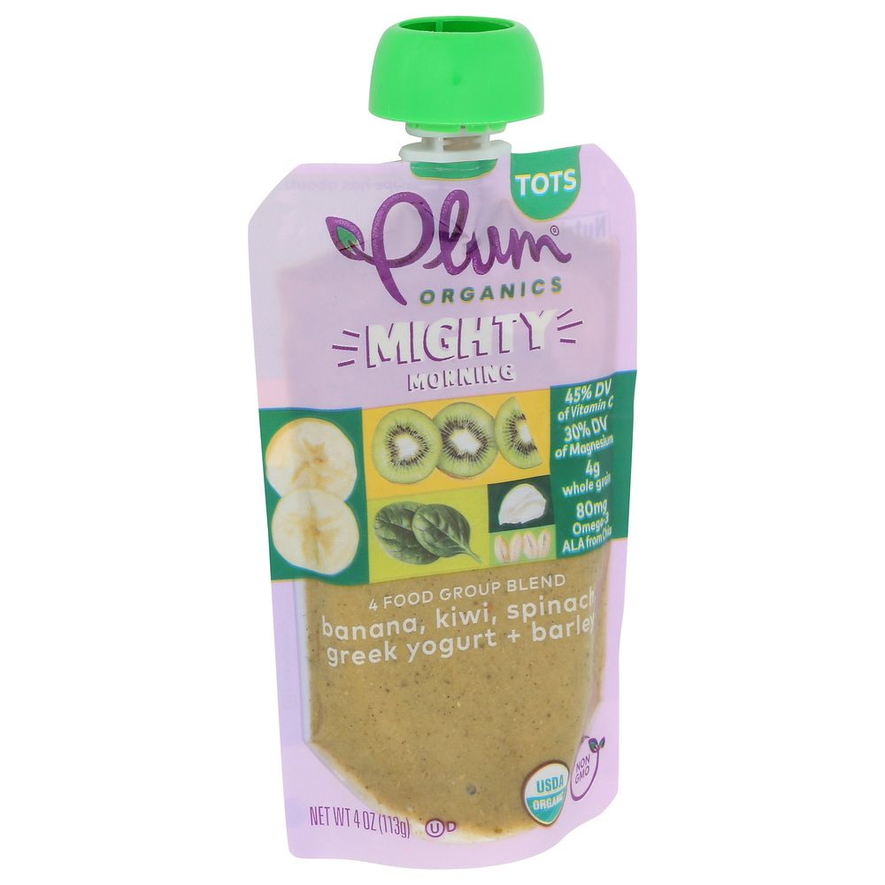 Plum Organics Mighty Morning Banana Kiwi Spinach Greek Yogurt Plus Barley Baby Food For Tots, 4 Ounce -- 12 Per Case