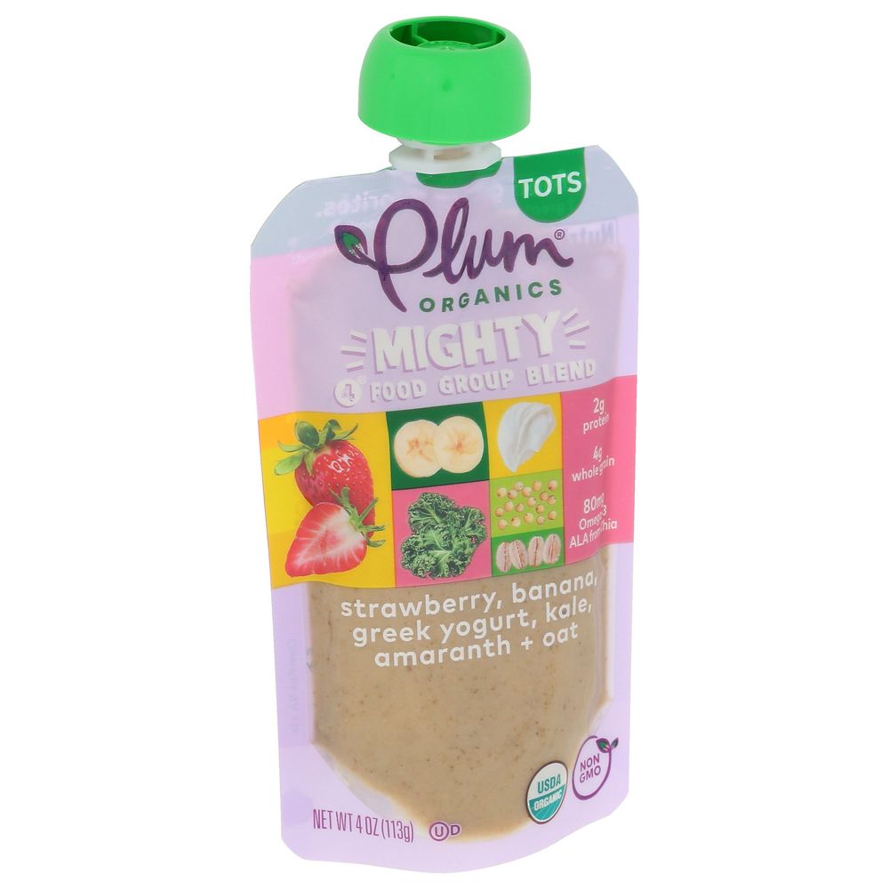 Plum Organics Mighty 4 Strawberry Banana Greek Yogurt Kale Amaranth Plus Oat Baby Food For Tots, 4 Ounce -- 12 Per Case