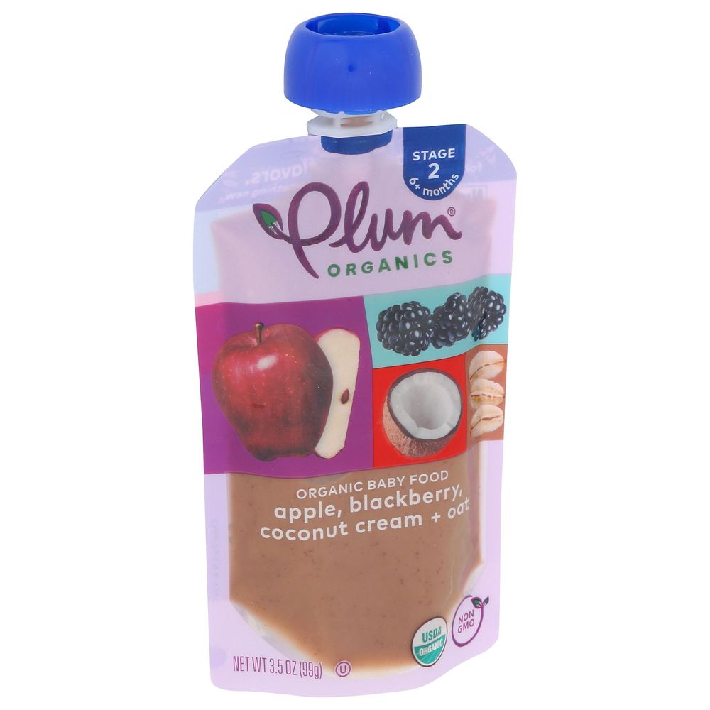 Plum Organics Apple Blackberry Coconut Cream Plus Oat Baby Food For Stage 2, 3.5 Ounce -- 12 Per Case