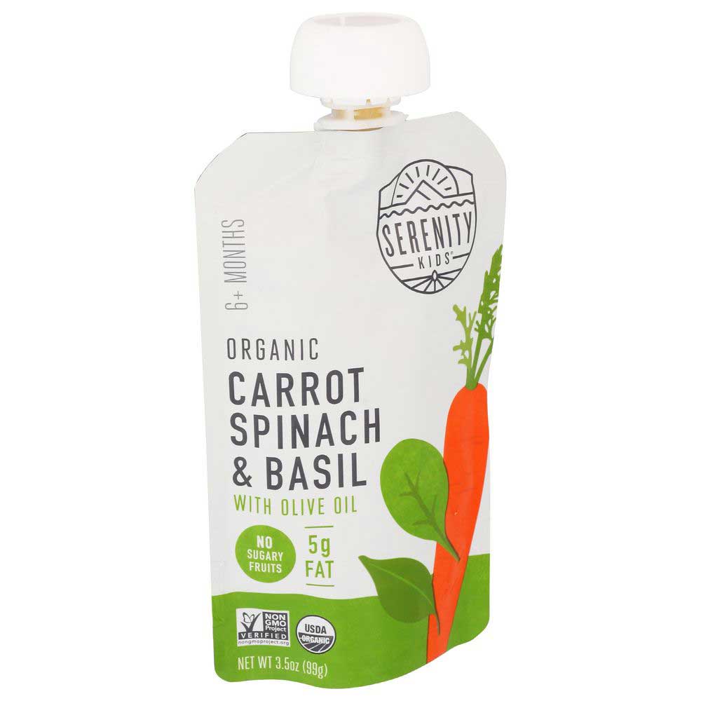 Serenity Kids Organic Carrots Spinach And Basil With Olive Oil Baby Food, 3.5 Ounce -- 6 Per Case