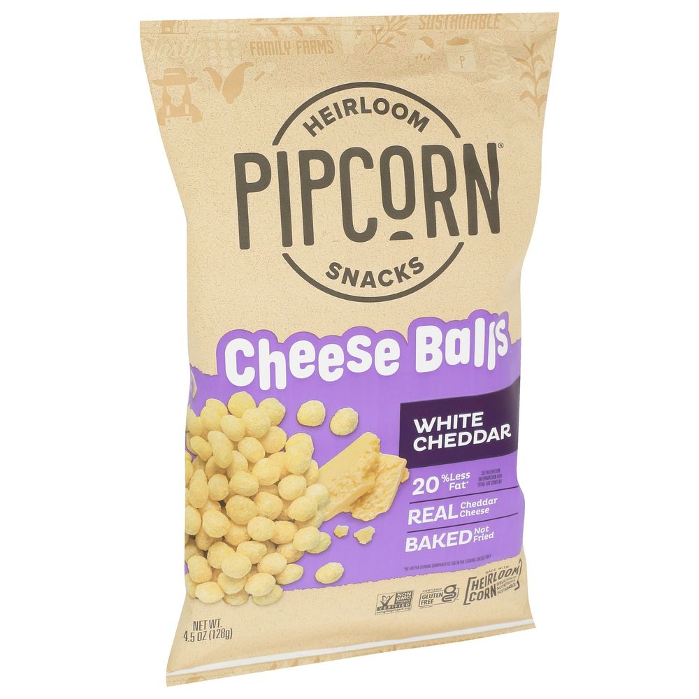 Pipcorn Heirloom Snacks White Cheddar Cheese Balls, 4.5 Ounce -- 12 Per Case