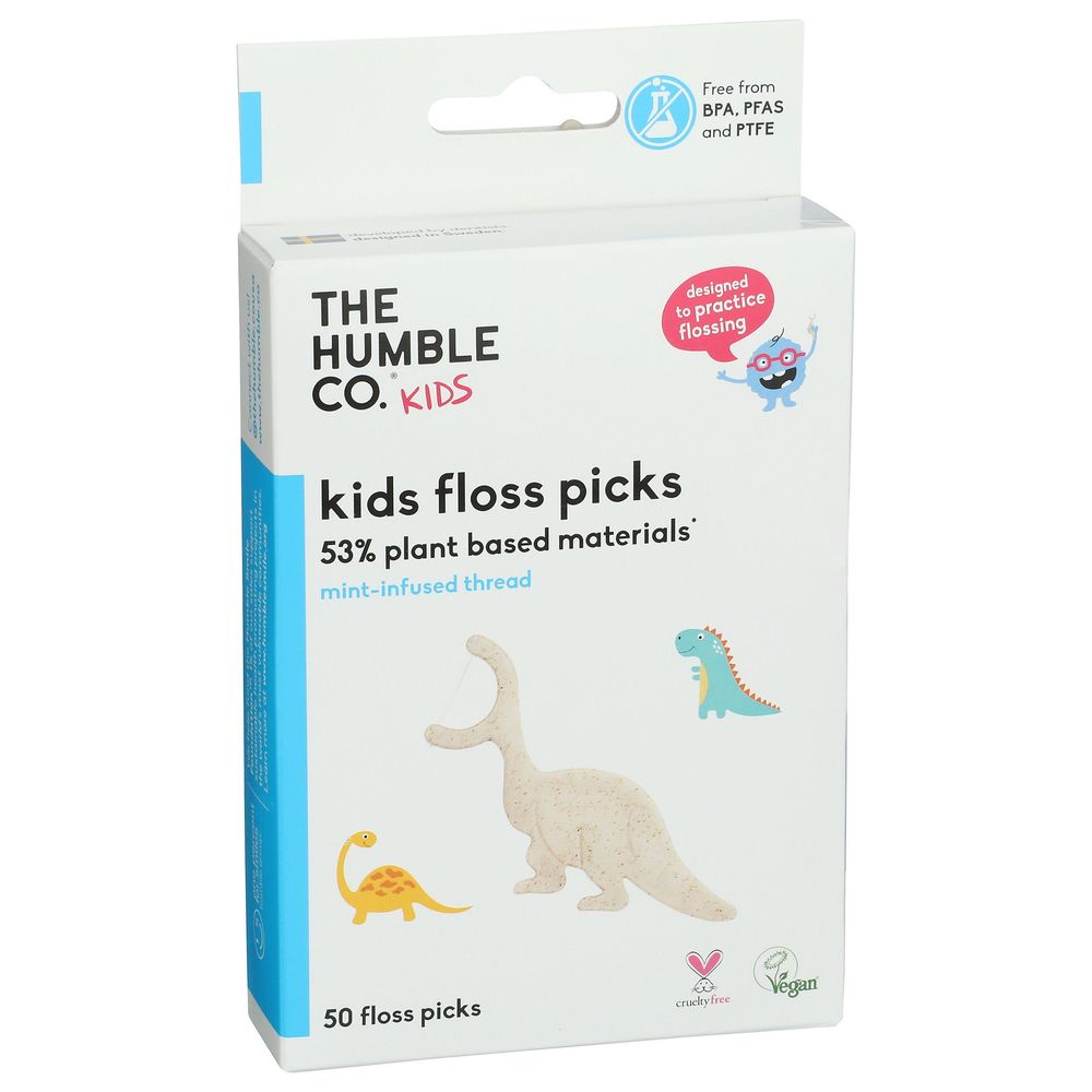 The Humble Co Kids Mint Floss Picks, 50 Count -- 4 Per Case
