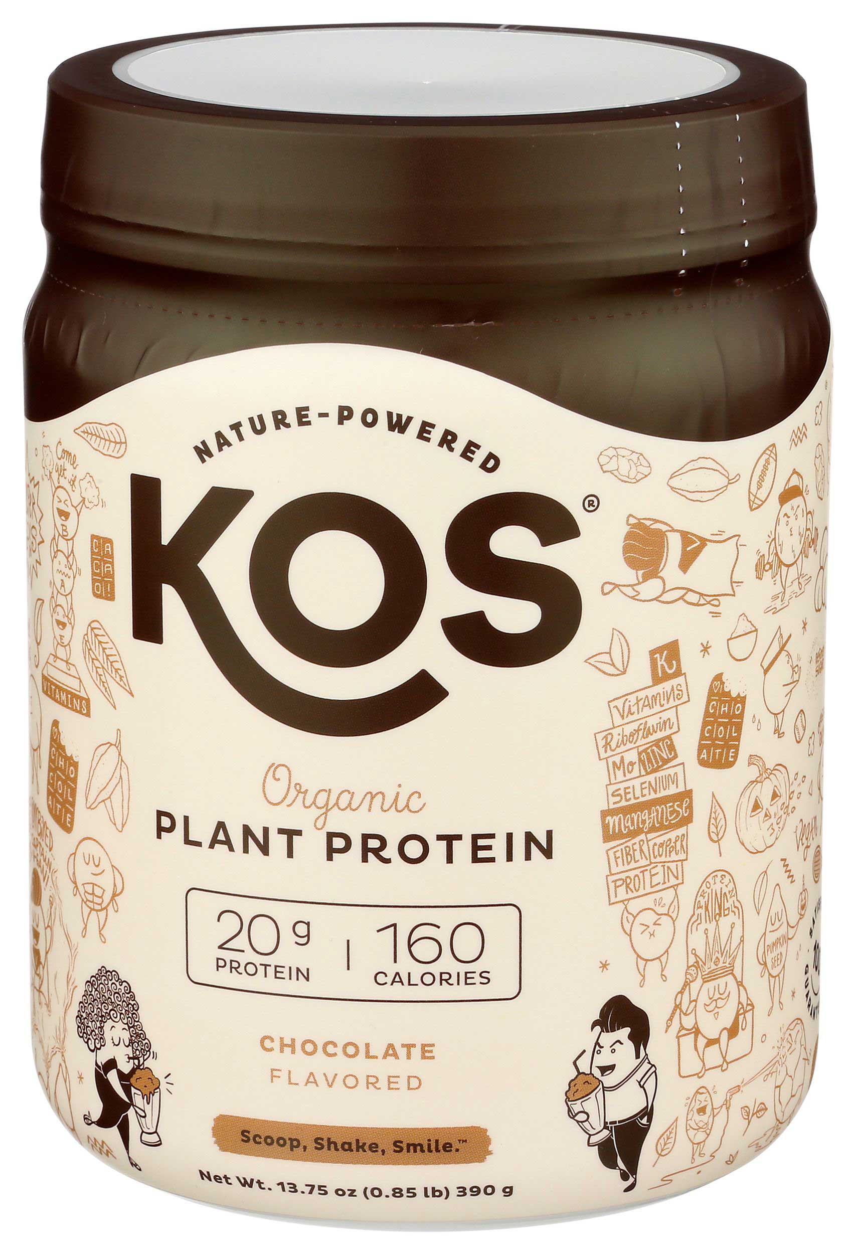 KOS Organic Chocolate Flavor Plant Protein Powder, 13.75 Ounce