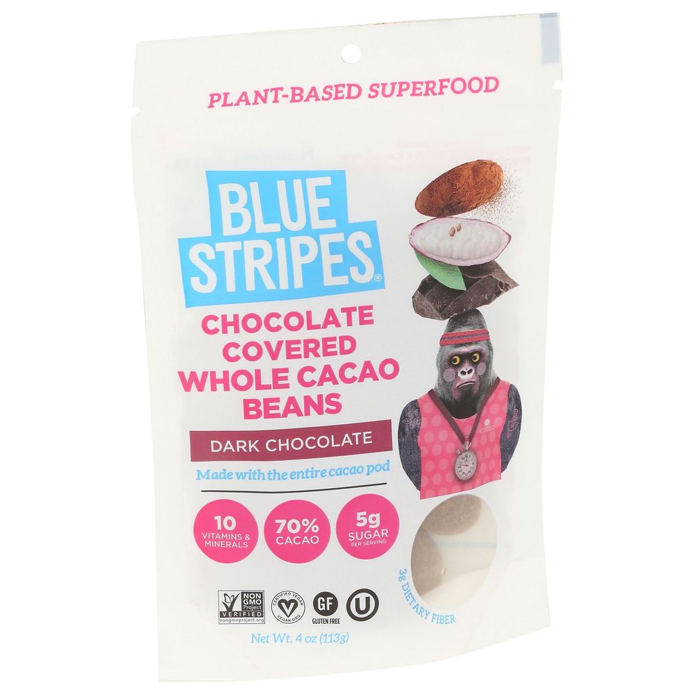 Blue Stripes Dark Chocolate Covered Whole Cacao Beans, 3.5 Ounce -- 6 Per Case