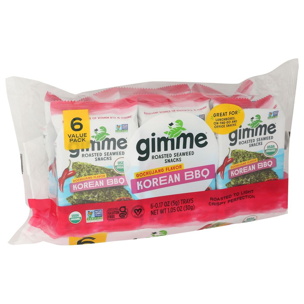 Gimme 0.17 Ounce Organic Korean Bbq Roasted Seaweed Snack, 6 Count -- 8 Per Case