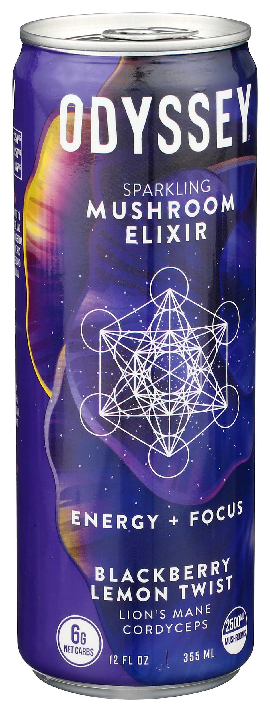 Odyssey Blackberry Lemon Twist Sparkling Mushroom Elixir Energy Plus Focus Drink, 12 Fluid Ounce -- 12 Per Case