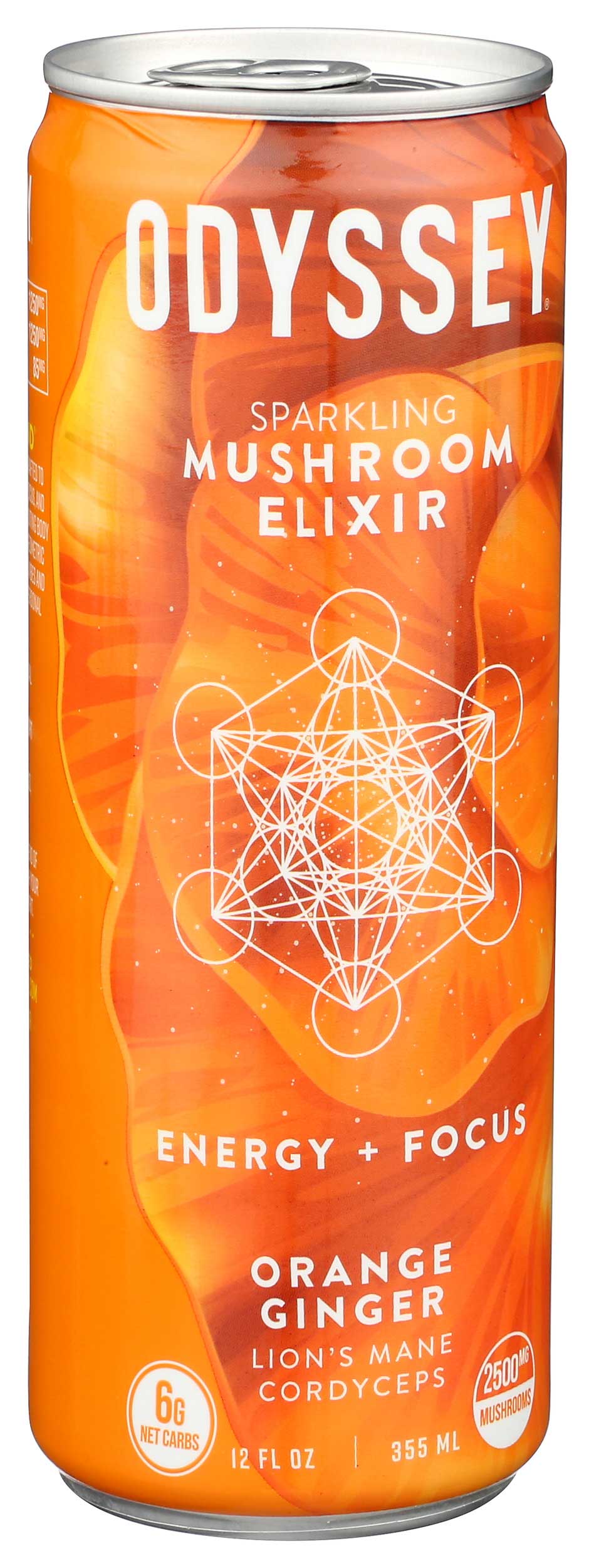 Odyssey Orange Ginger Sparkling Mushroom Elixir Energy Plus Focus Drink, 12 Fluid Ounce -- 12 Per Case