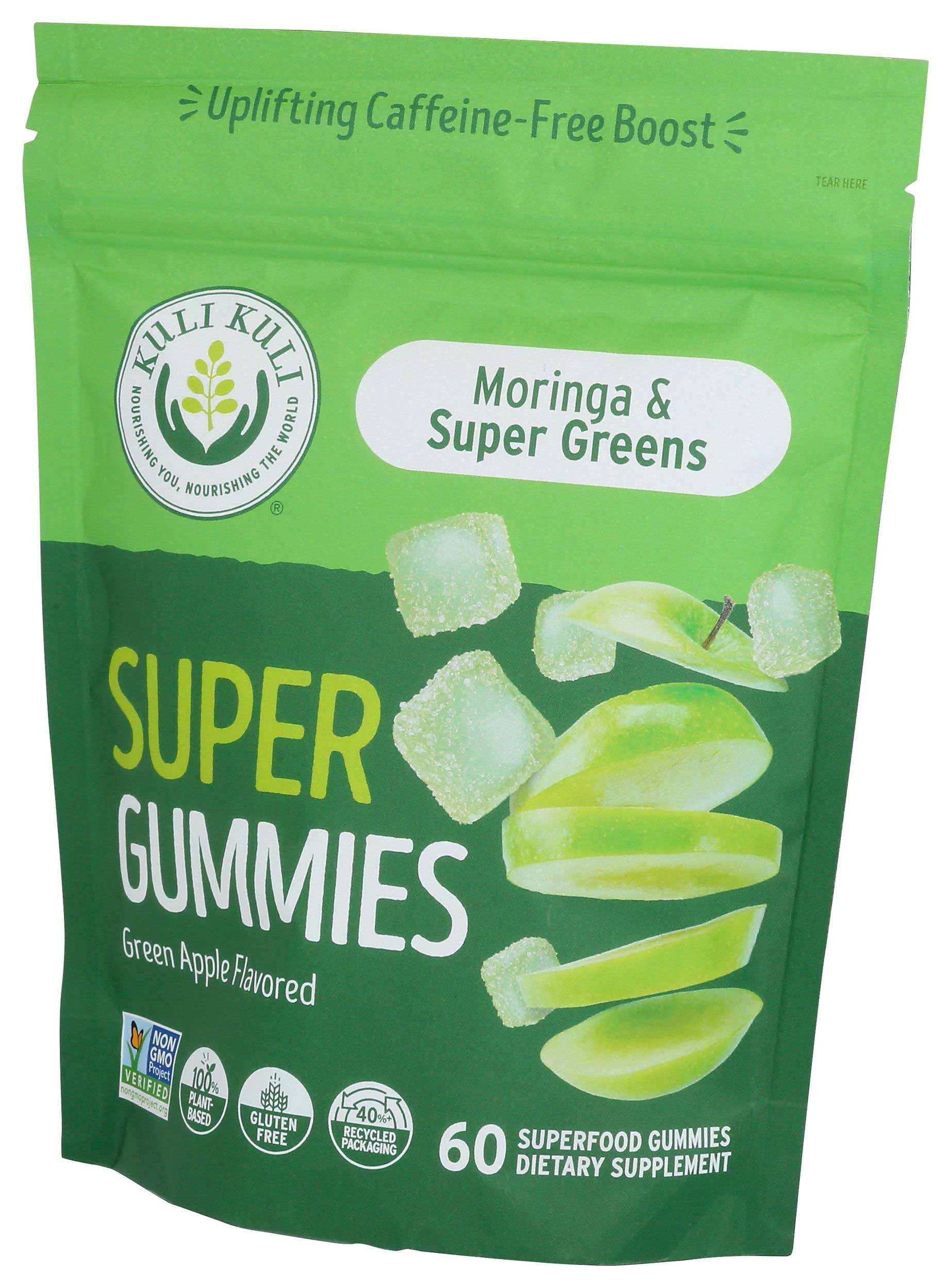 Kuli Kuli Green Apple Flavored Moringa and Super Greens Super Gummies, 60 count