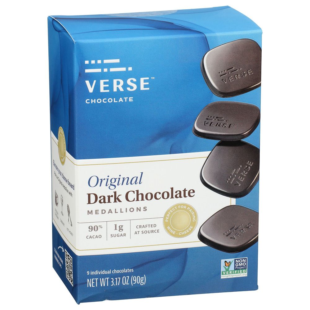 Verse 90 Percent Cacao Original Dark Chocolate Medallions, 3.17 Ounce -- 8 Per Case