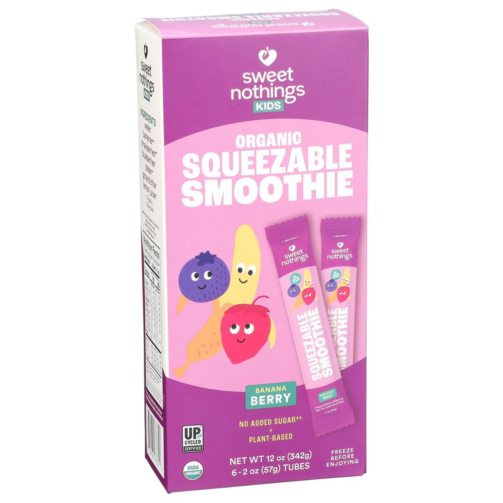 Sweet Nothings 2 Ounce Organic Banana Berry Squeezable Smoothie Pops For Kids, 6 Count -- 4 Per Case