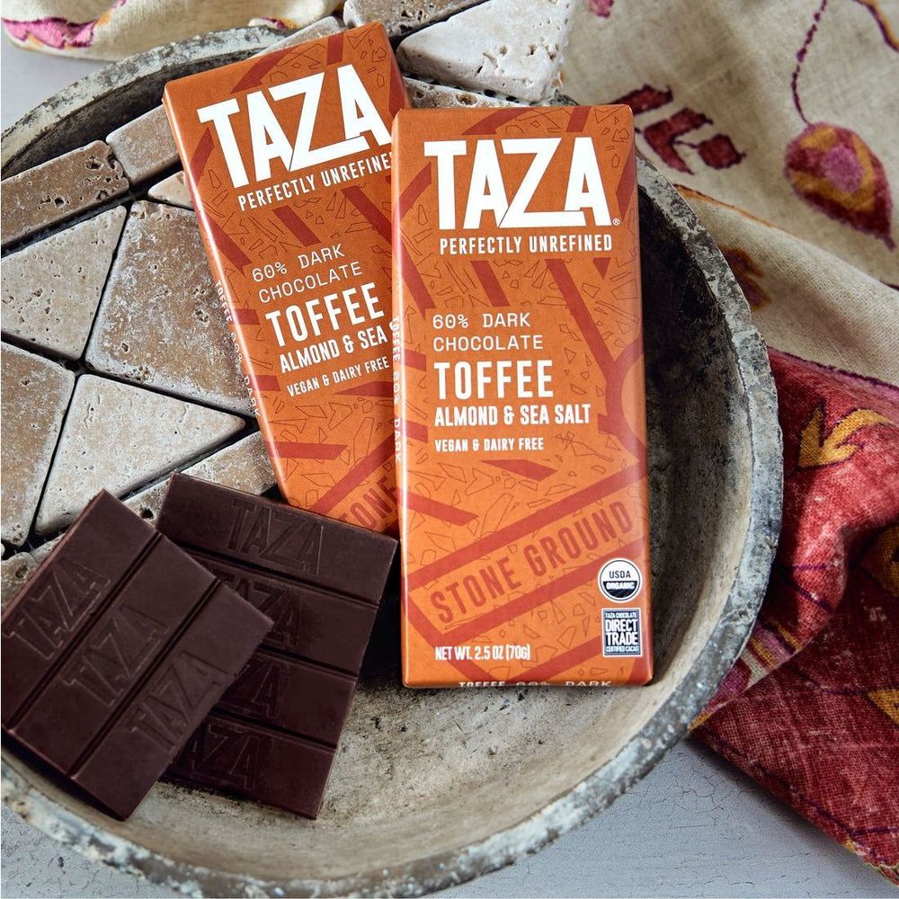 Taza Organic 60 Percent Dark Chocolate Bar With Toffee Almond And Sea Salt, 2.5 Ounce -- 10 Per Case