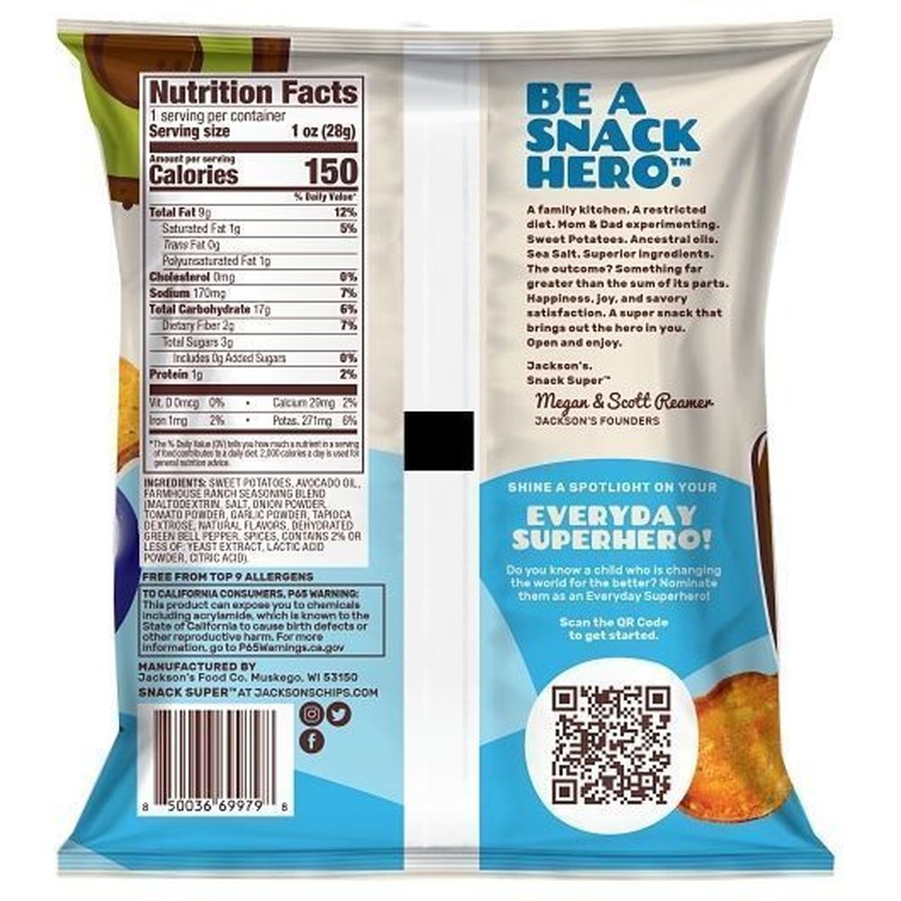 Jacksons Farmhouse Ranch Sweet Potato Chips In Avocado Oil, 1 Ounce -- 50 Per Case