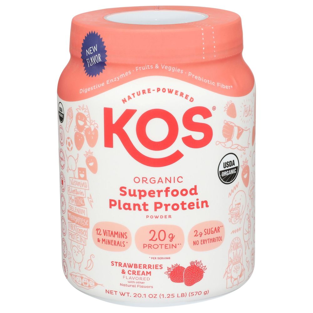 Kos Organic Strawberries And Cream Protein Powder Mix, 20.1 Ounce