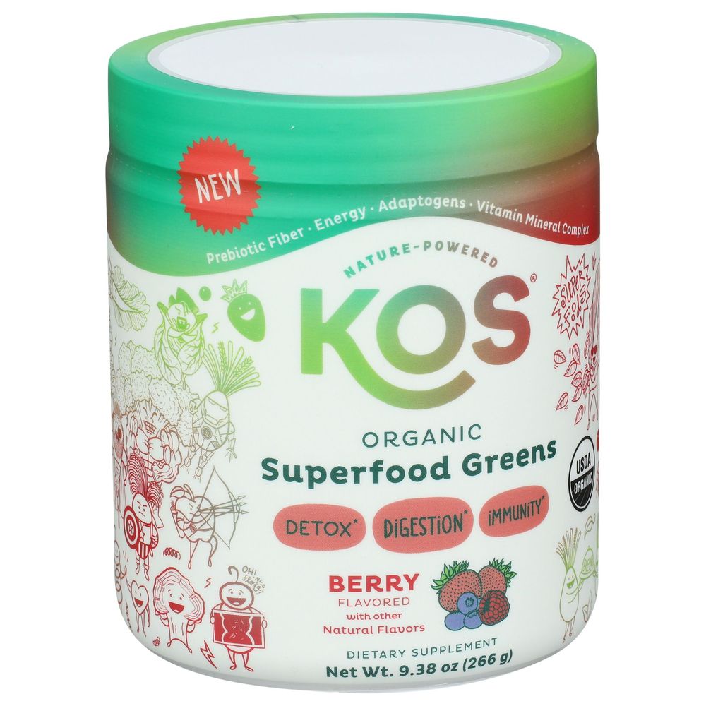 Kos Organic Berry Superfood Greens Powder Mix, 9.38 Ounce