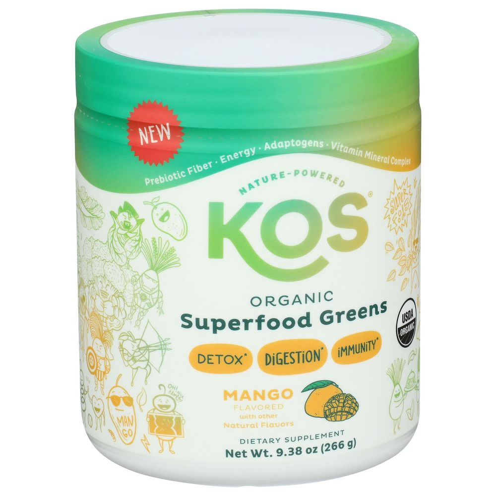 Kos Organic Mango Superfood Greens Powder Mix, 9.38 Ounce