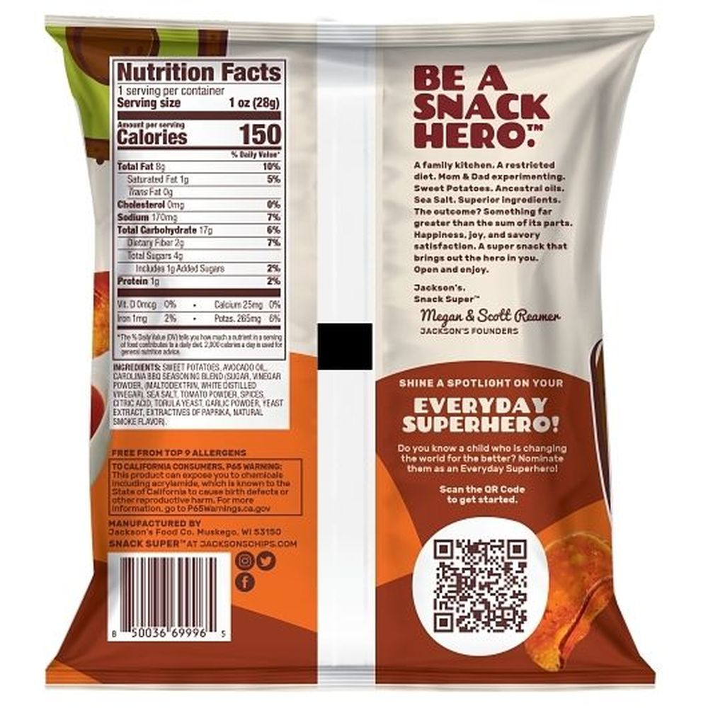 Jacksons Avocado Oil Carolina Bbq Sweet Potato Chips, 1 Ounce -- 50 Per Case