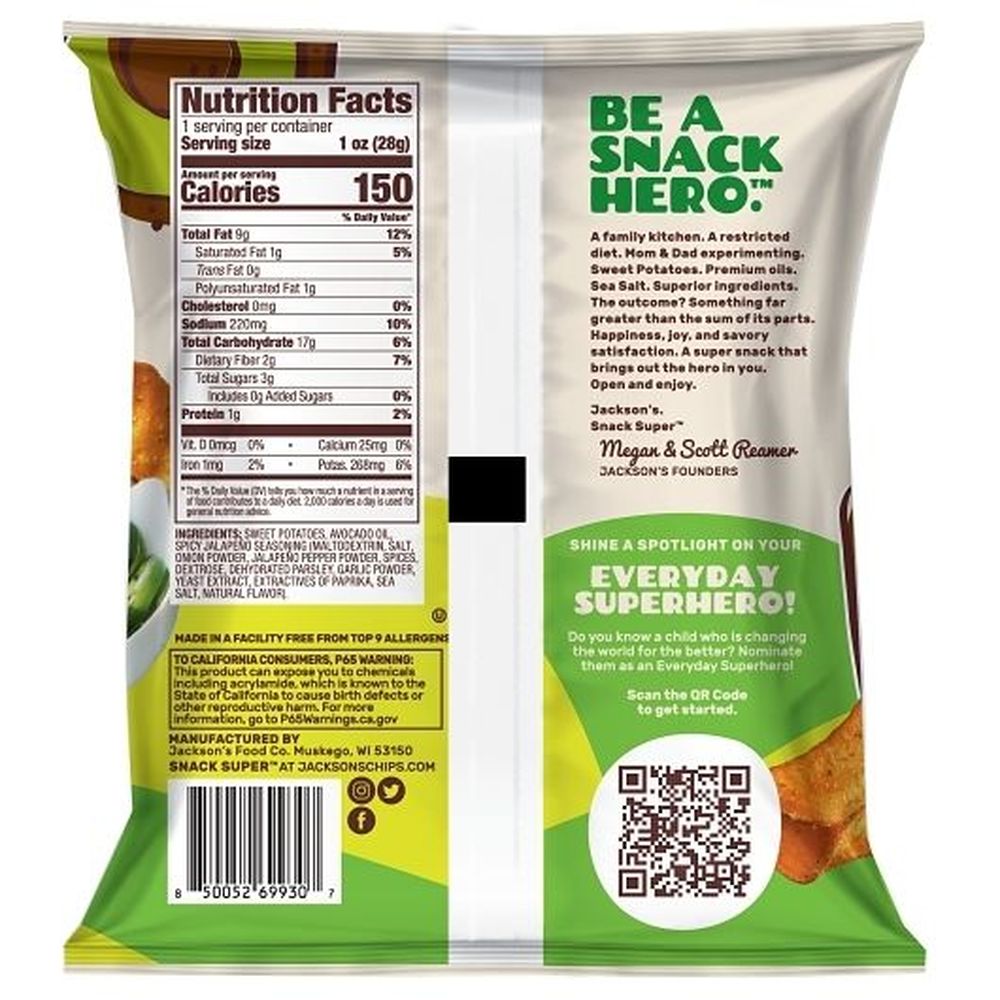 Jacksons Avocado Oil Spicy Jalapeno Sweet Potato Chips, 1 Ounce -- 50 Per Case