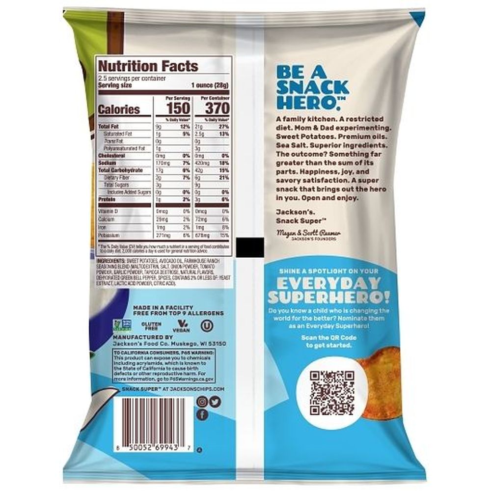 Jacksons Farmhouse Ranch Sweet Potato Chips In Avocado Oil, 2.5 Ounce -- 8 Per Case