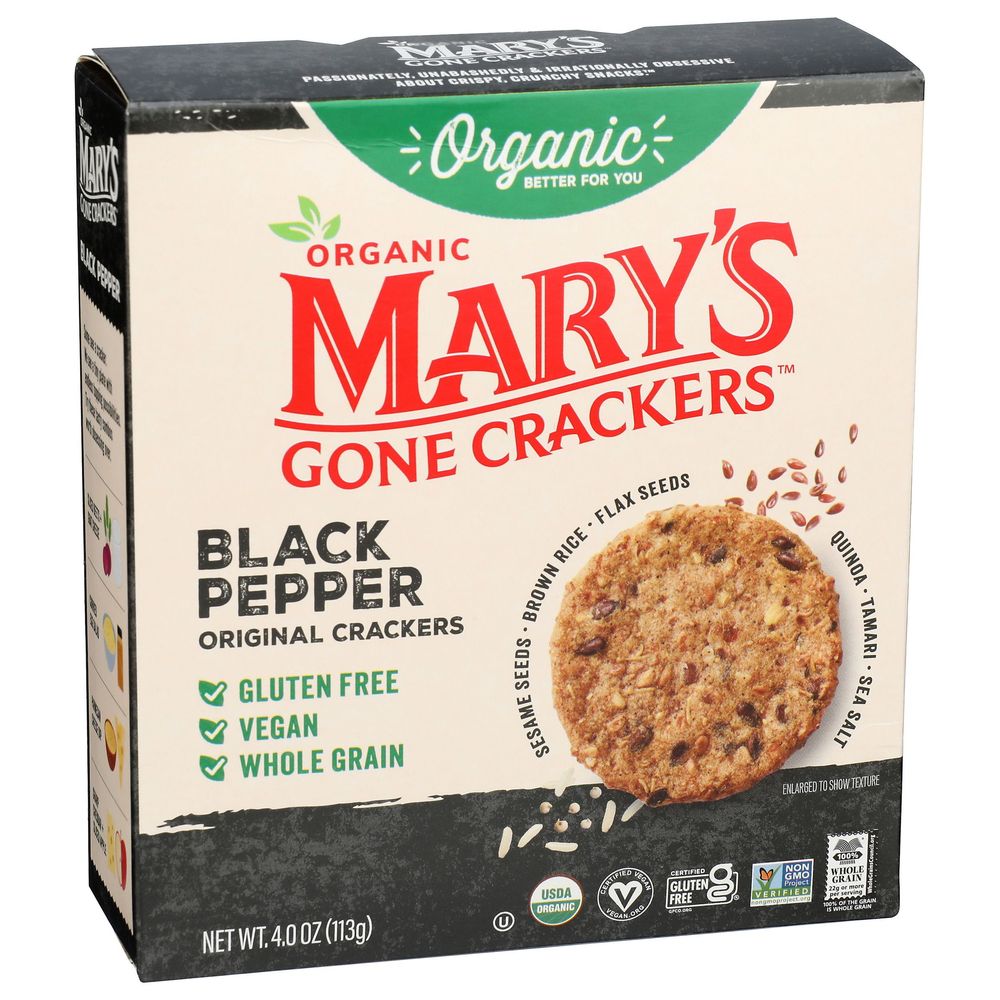 Marys Gone Crackers Organic Black Pepper Cracker, 4 Ounce -- 6 Per Case