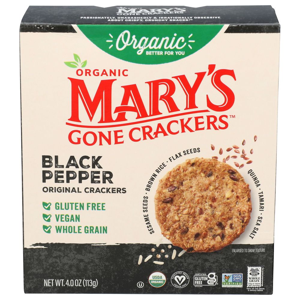 Marys Gone Crackers Organic Black Pepper Cracker, 4 Ounce -- 6 Per Case