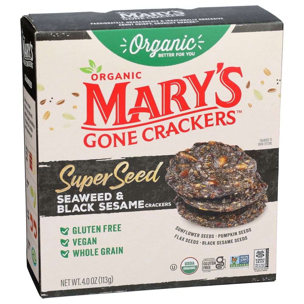 Marys Gone Crackers Organic Seaweed And Black Sesame Super Seed Cracker, 4 Ounce -- 6 Per Case