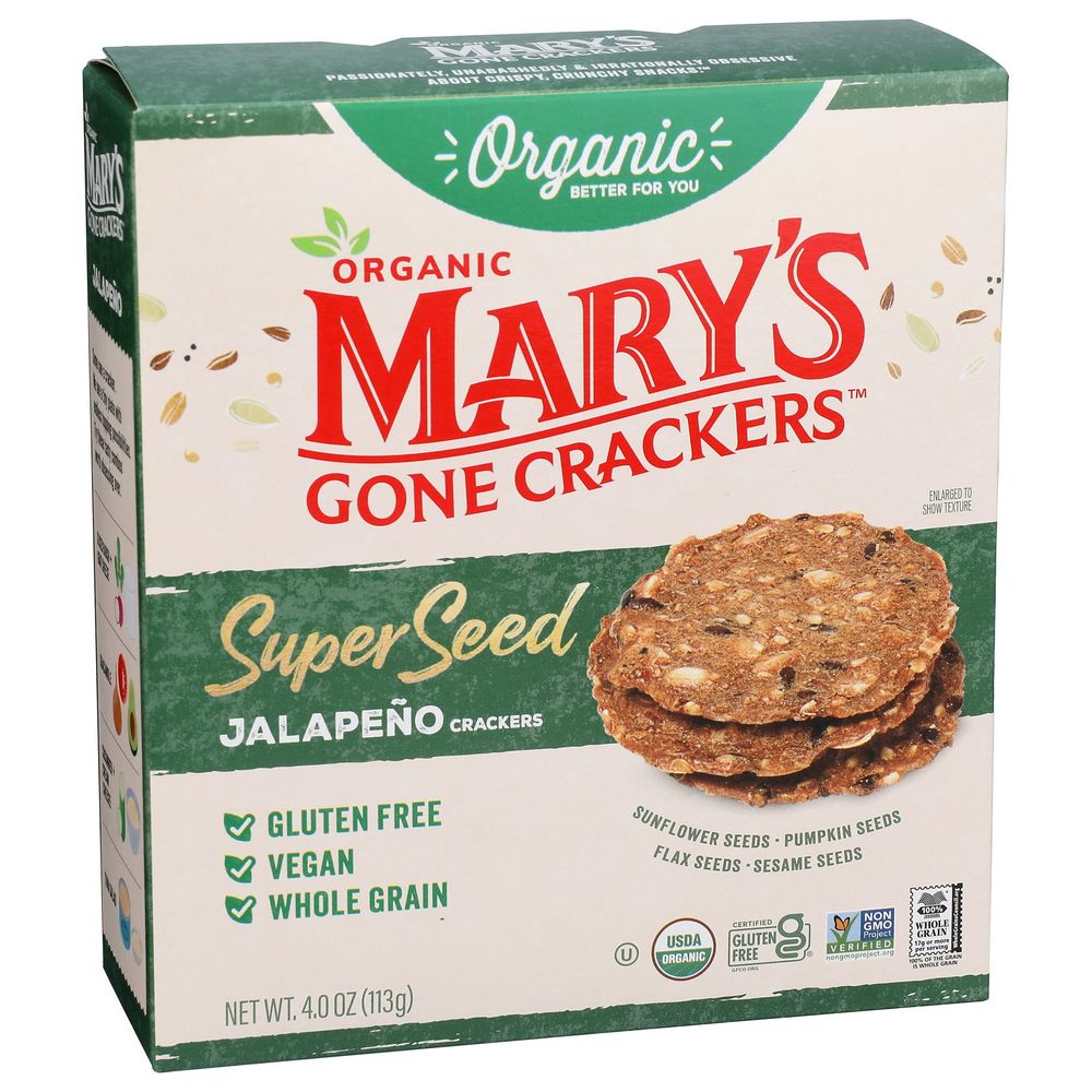 Marys Gone Crackers Organic Jalapeno Super Seed Cracker, 4 Ounce -- 6 Per Case