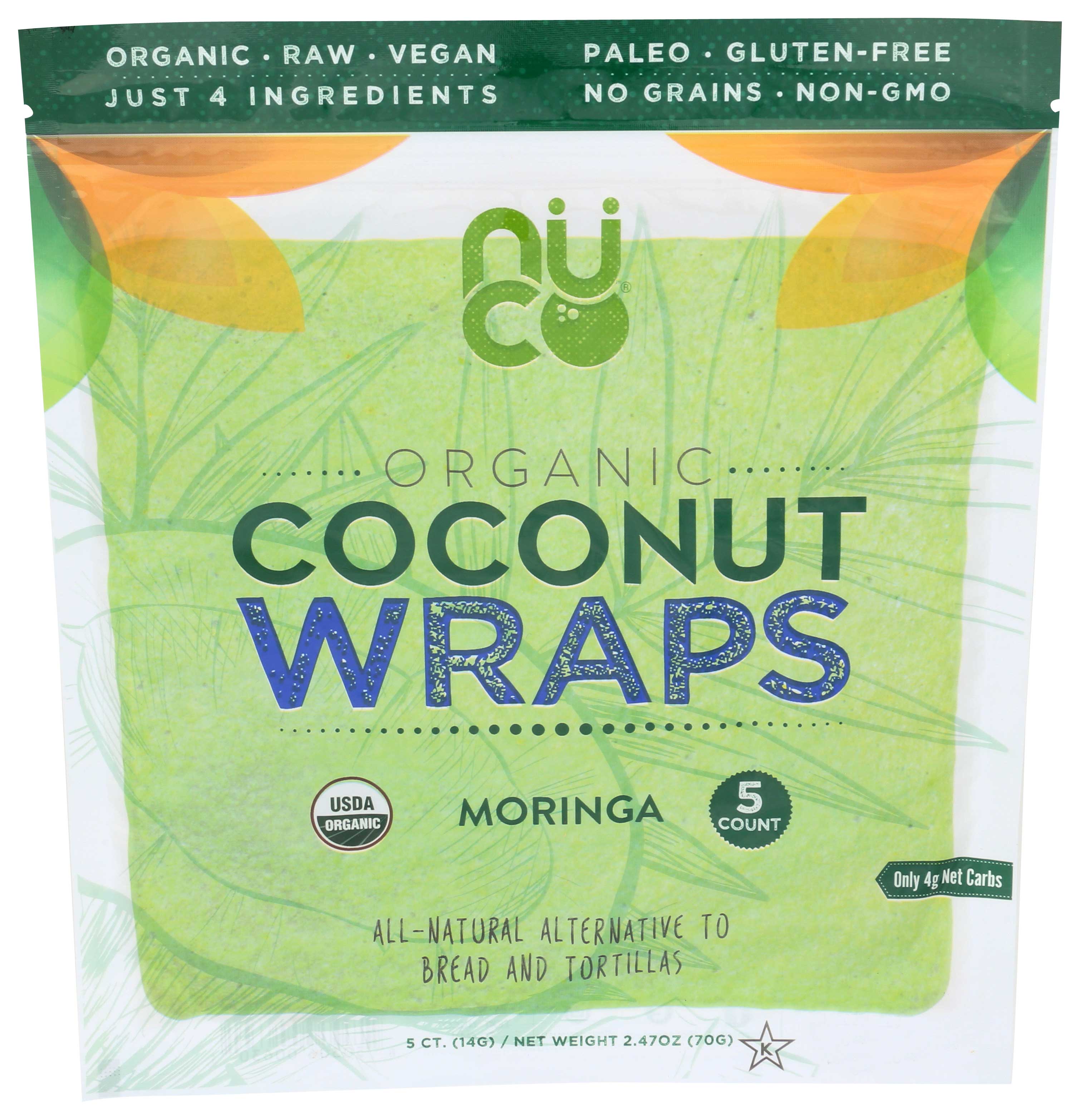 Nuco Organic Moringa Coconut Wraps, 2.47 Ounce -- 12 Per Case