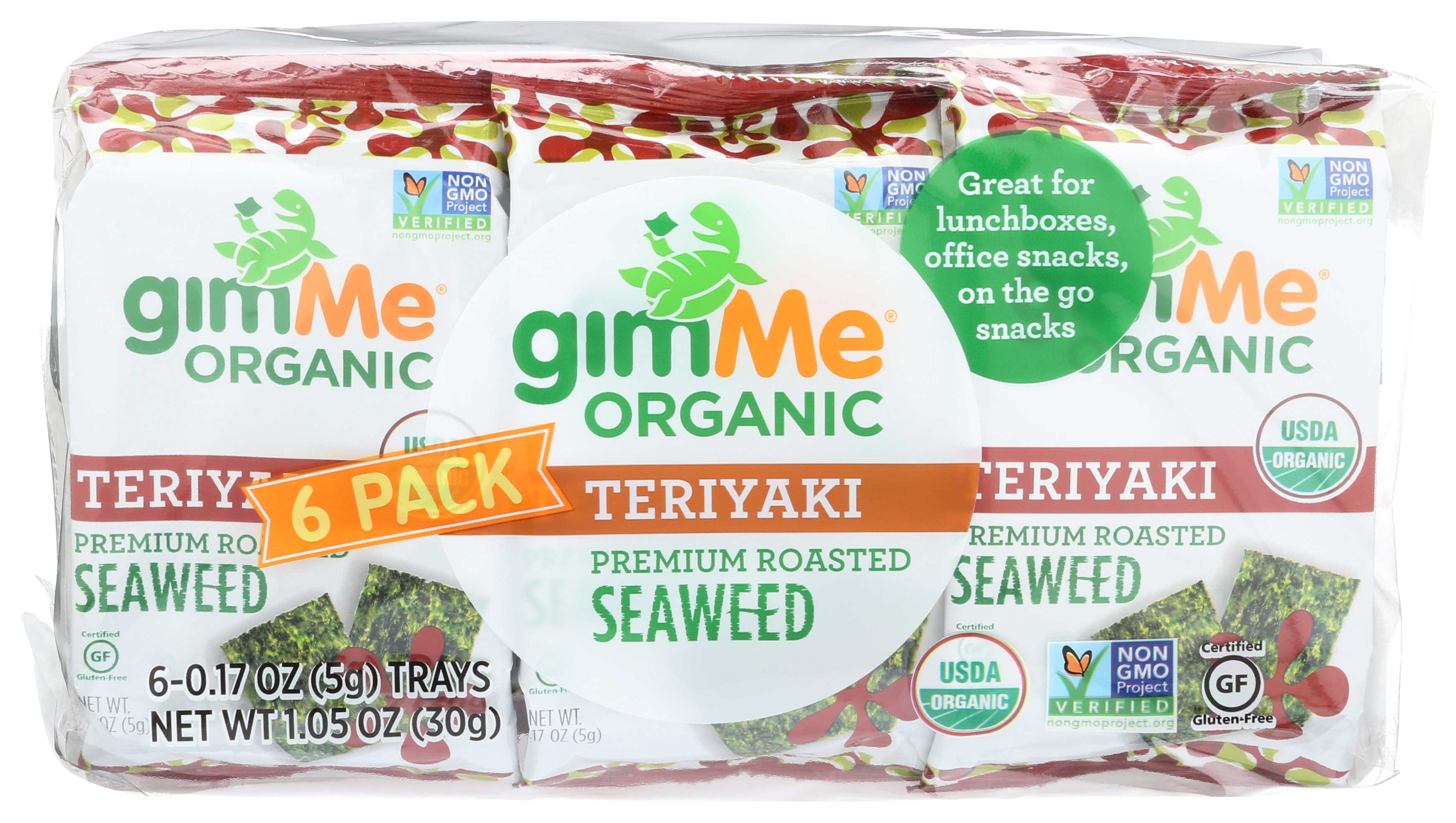 Gimme Organic Teriyaki Roasted Seaweed Snack, 6 Count -- 8 Per Case