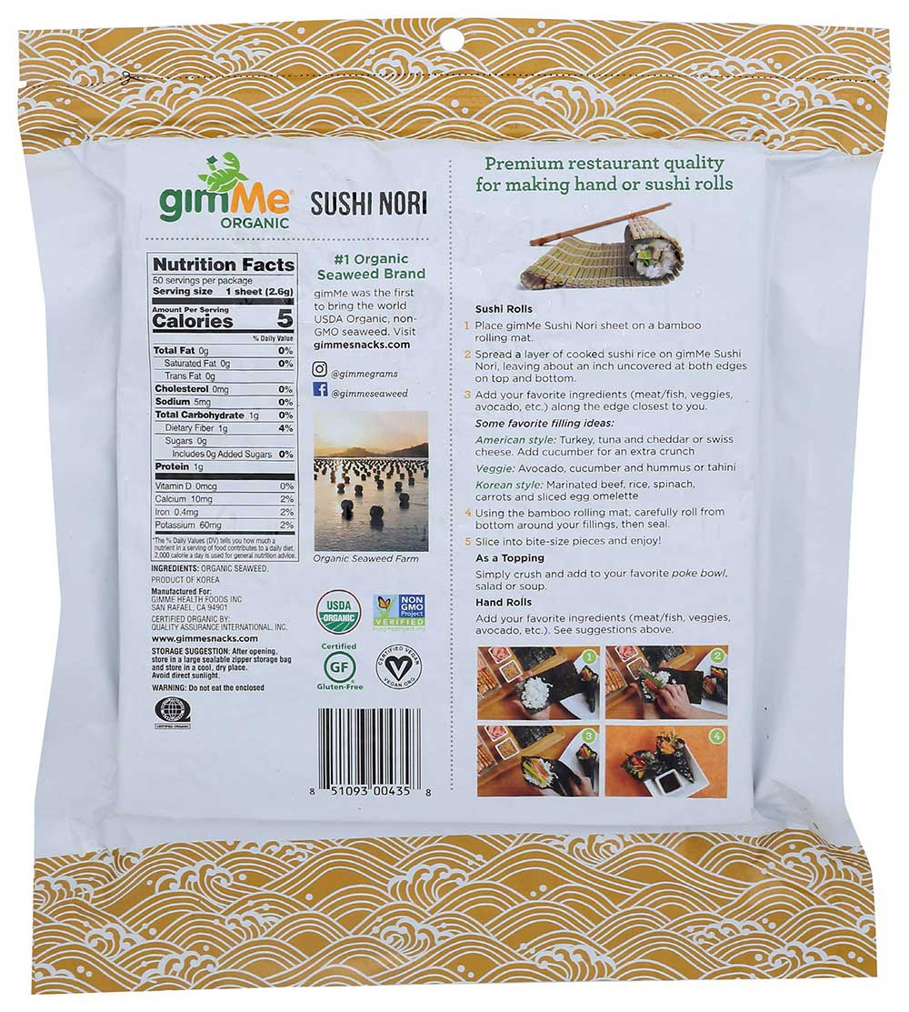 Gimme Organic Sushi Nori Roasted Seaweed Sheets, 4.76 Ounce -- 4 per case