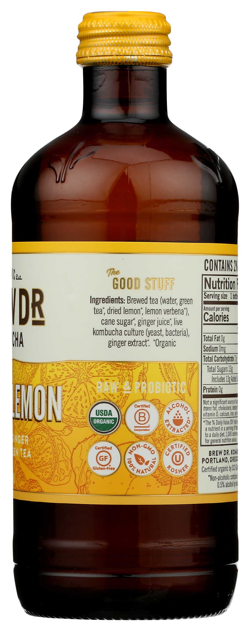 (12 Pack)Brew Dr. Kombucha Lemon Ginger Cayenne, 14 fl oz