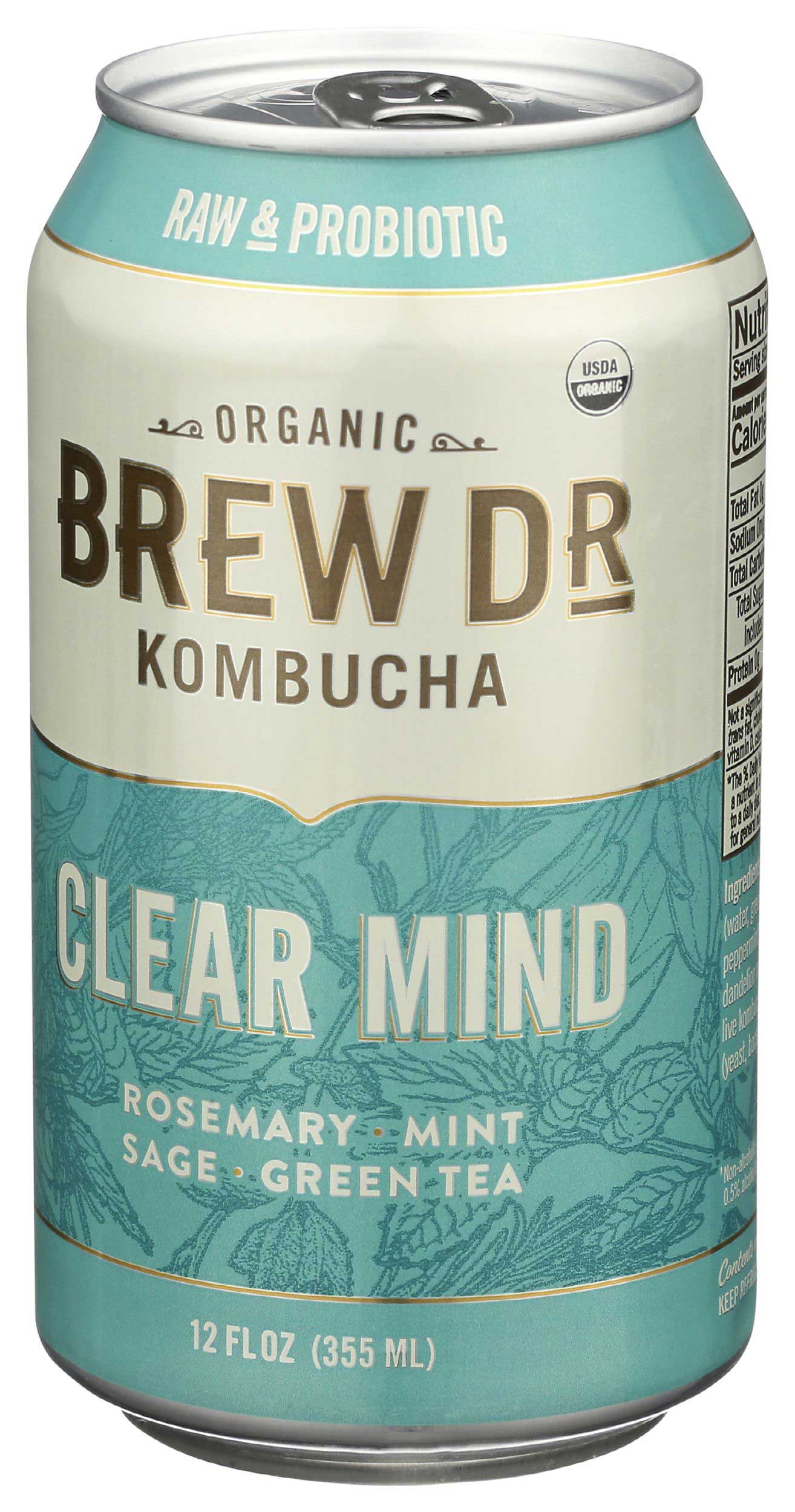 Brew Dr. Kombucha Organic Clear Mind Kombucha, 12 Fluid Ounce - 4 per pack -- 6 packs per case