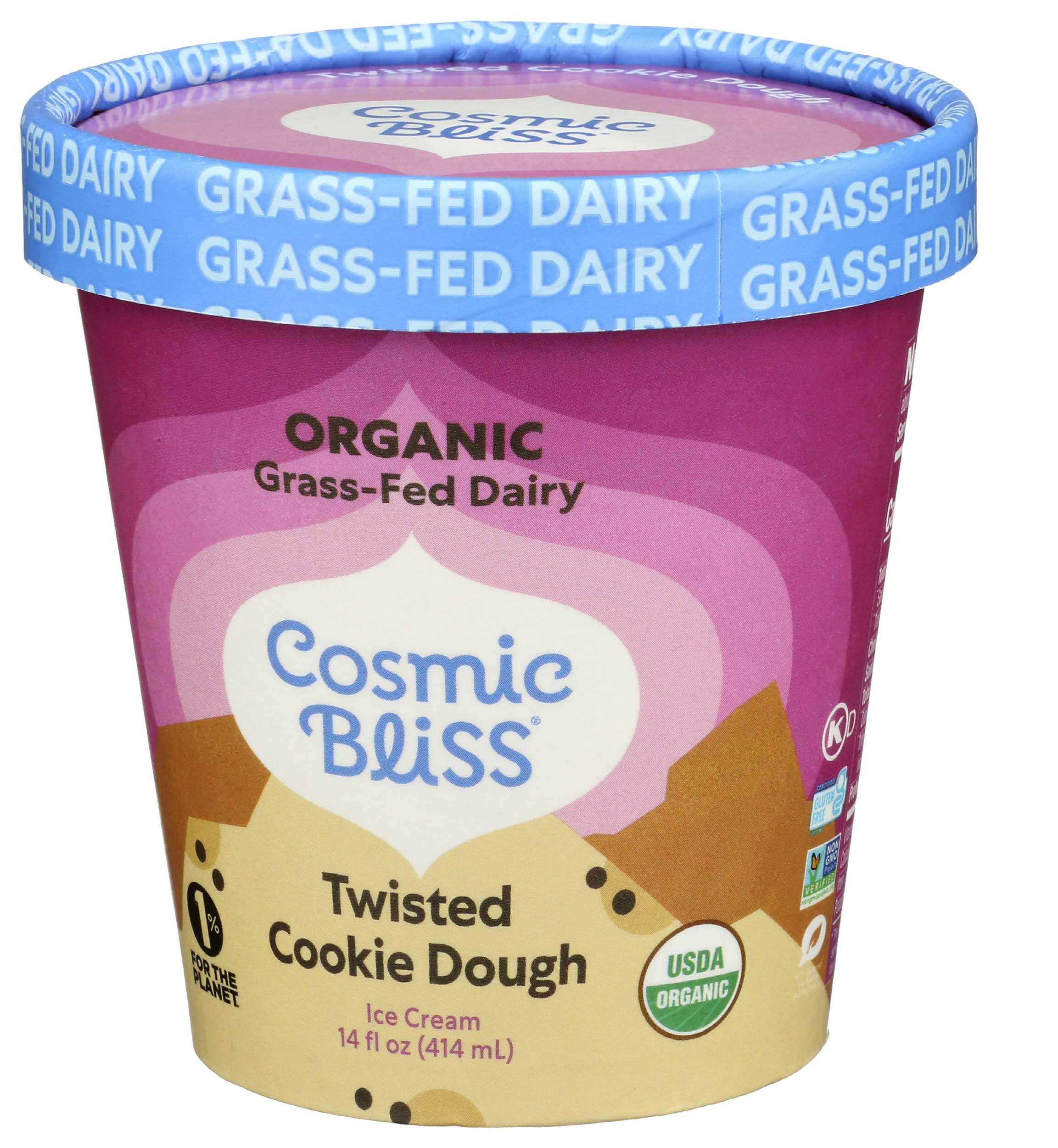 Cosmic Bliss Organic Twisted Cookie Dough Grass Fed Dairy ice Cream, 14 Fluid Ounce -- 8 per case