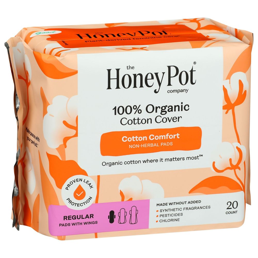 Honey Pot Organic Regular Non Herbal Menstrual Pads With Wings, 20 Count