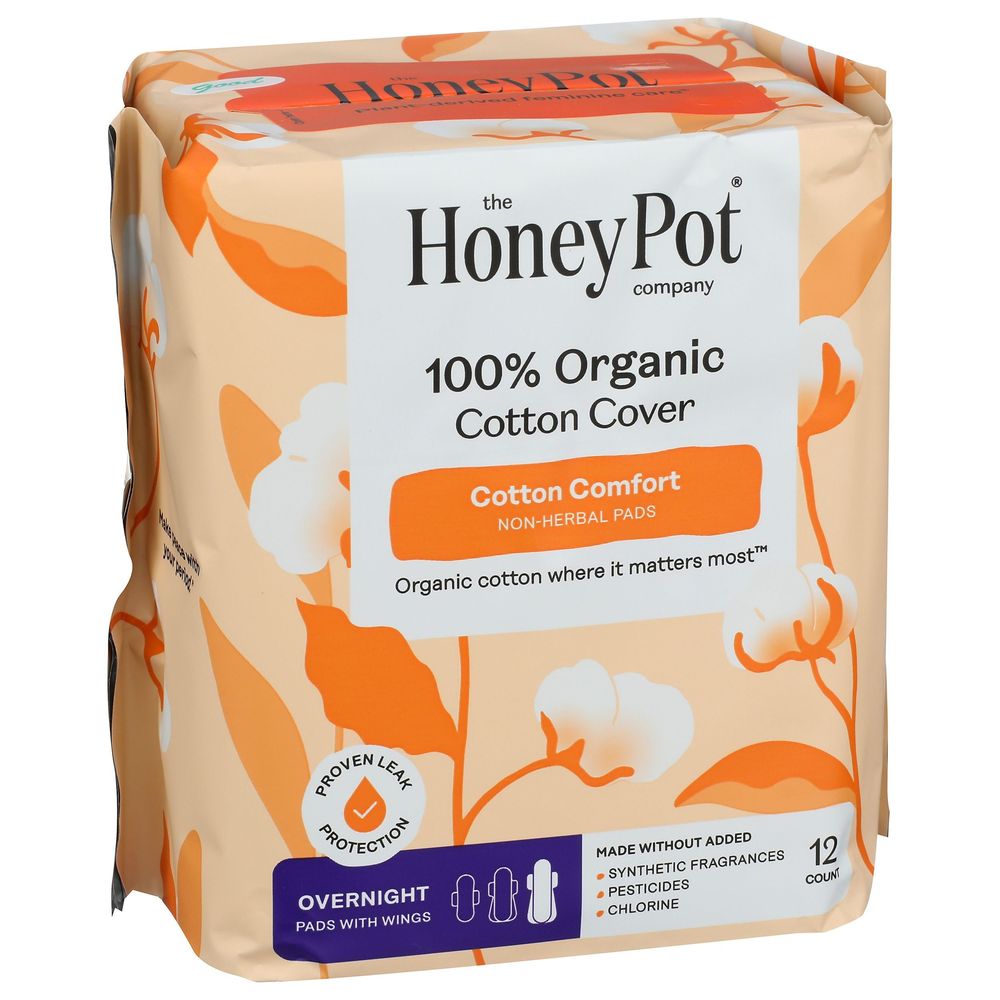 Honey Pot Organic Overnight Non Herbal Menstrual Pads With Wings, 12 Count