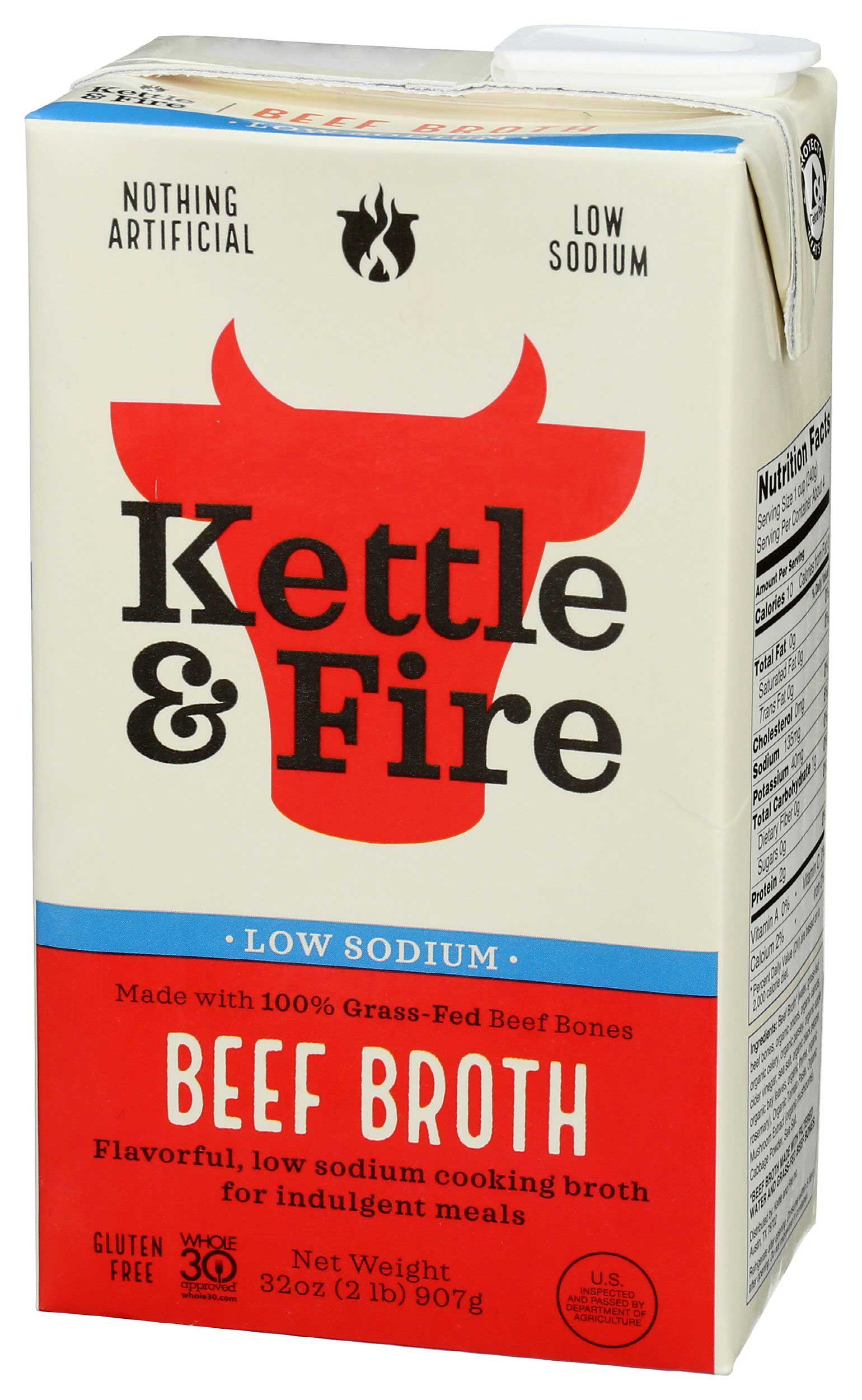 Kettle and Fire Low Sodium Beef Cooking Broth, 32 Ounce -- 8 per case