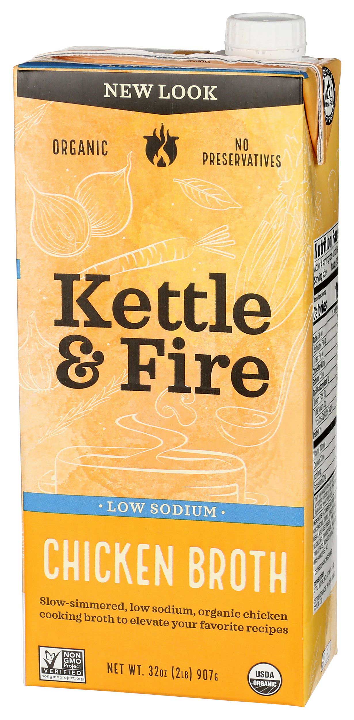 Kettle and Fire Organic Low Sodium Chicken Broth, 32 Ounce -- 8 per case