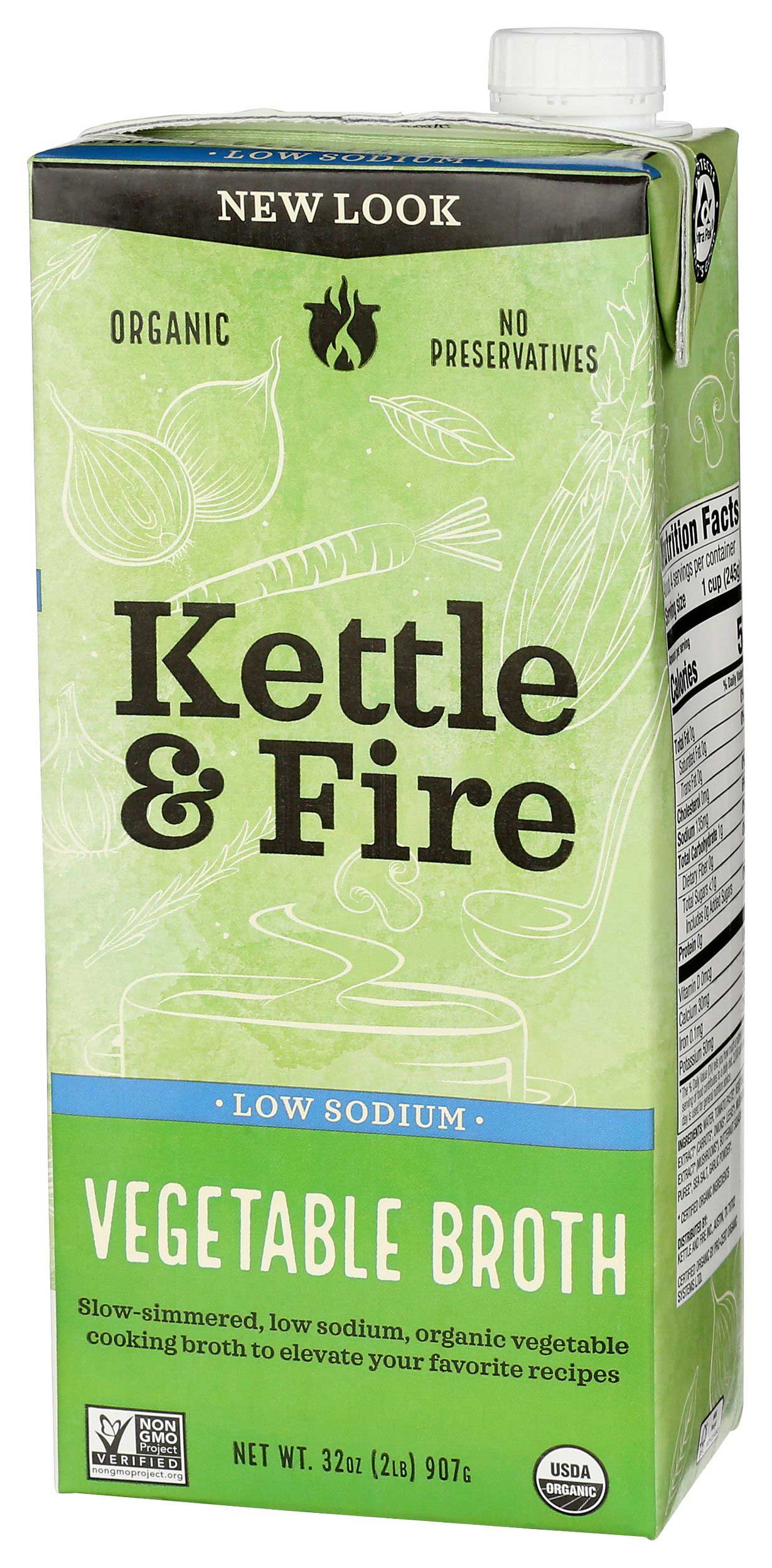 Kettle and Fire Organic Low Sodium Vegetable Broth, 32 Ounce --8 per case