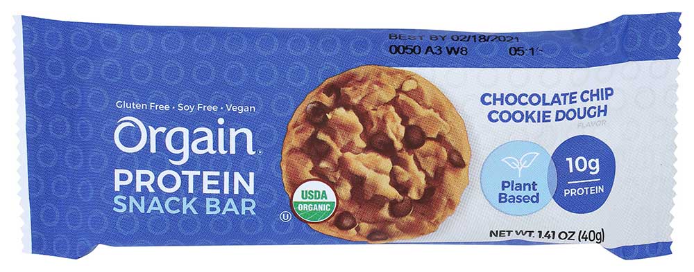 Orgain Organic Chocolate Chip Cookie Dough Protein Bar, 1.41 Ounce -- 12 Per Case