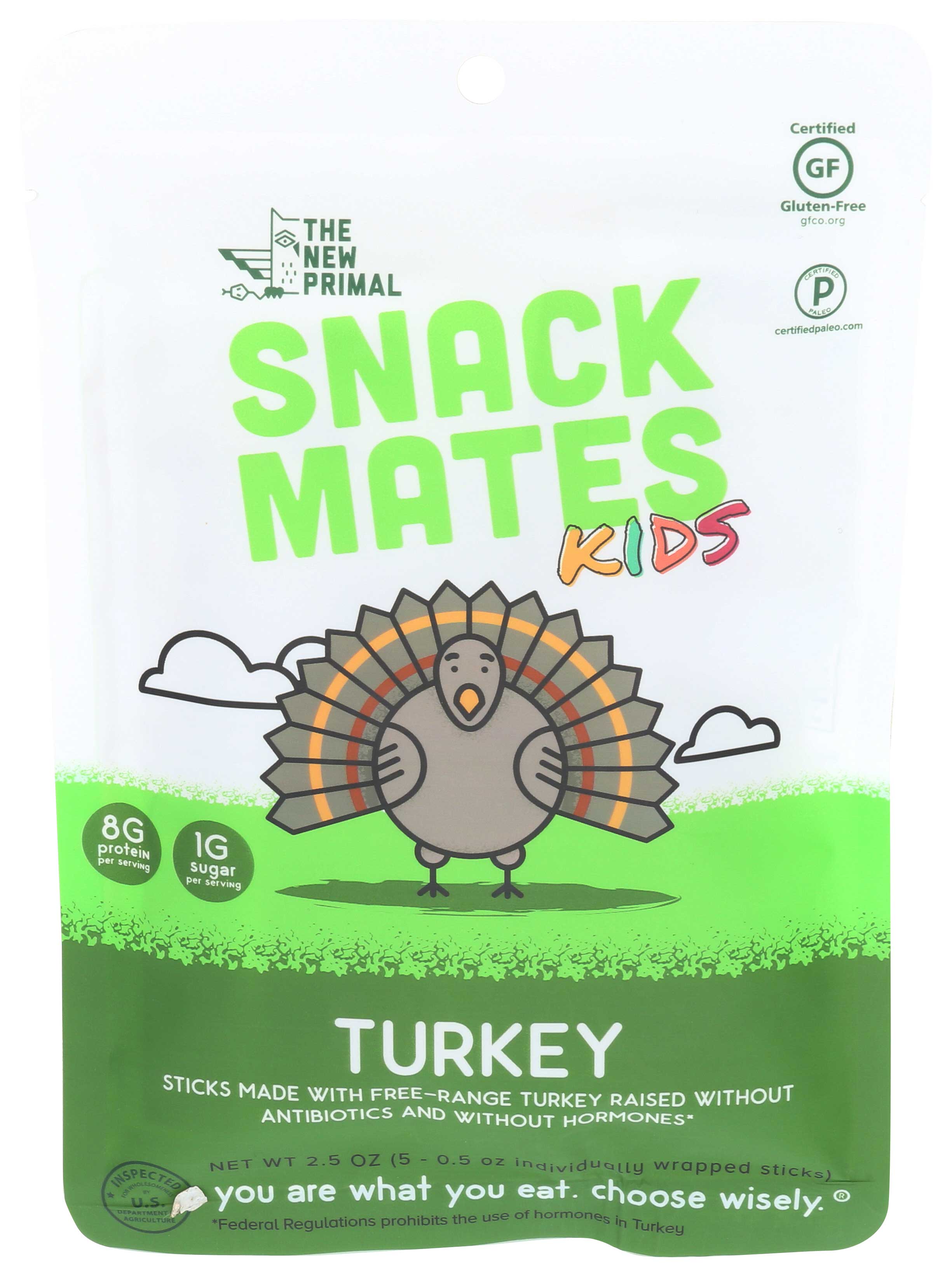 The New Primal Snack Mates Kids Turkey Sticks, 2.5 Ounce -- 8 Per Case