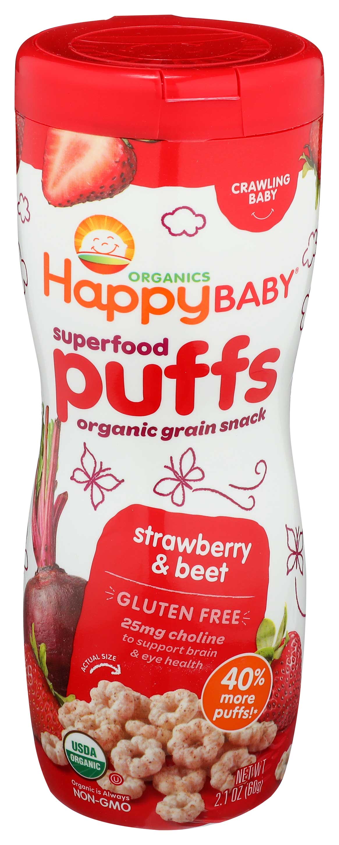 Happy Baby Strawberry Puff Baby Food 2.1 Ounce 6 per case