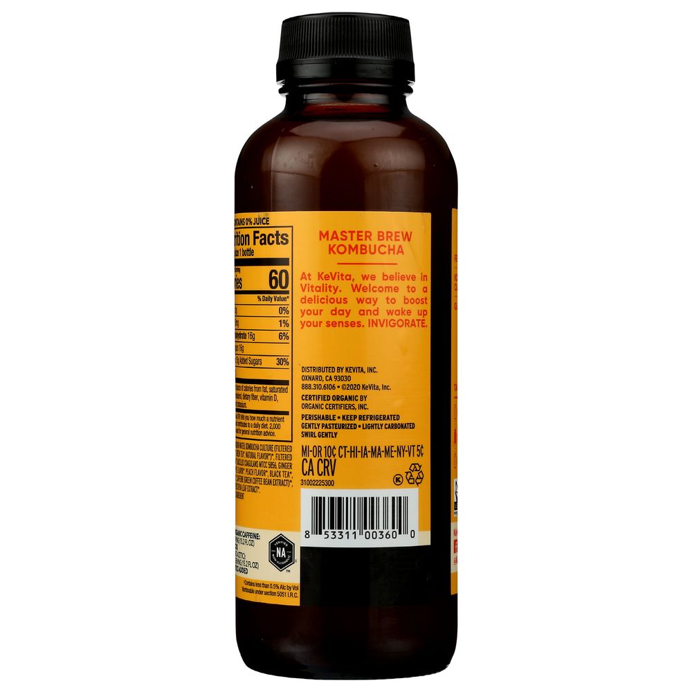 Kevita Organic Pineapple Peach Master Brew Kombucha, 15.2 Fluid Ounce -- 6 Per Case