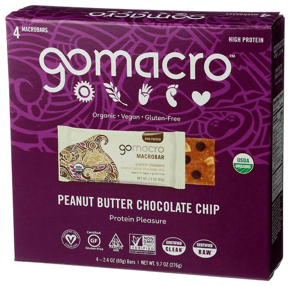 Gomacro Organic Peanut Butter Chocolate Chip Protein Bar, 2.4 Ounce, 4 Count -- 7 Per Case