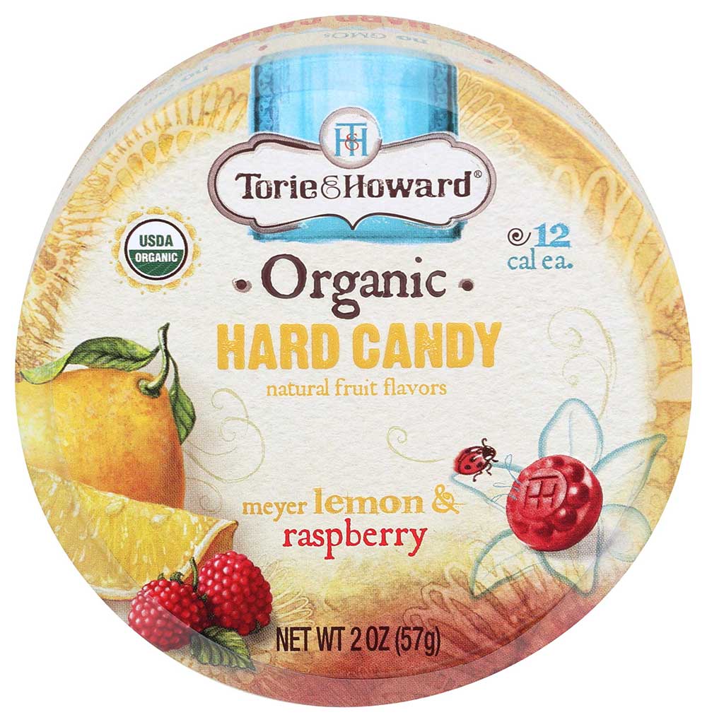 Torie & Howard Organic Lemon And Raspberry Hard Candy, 2 Ounce Tin -- 8 Per Case