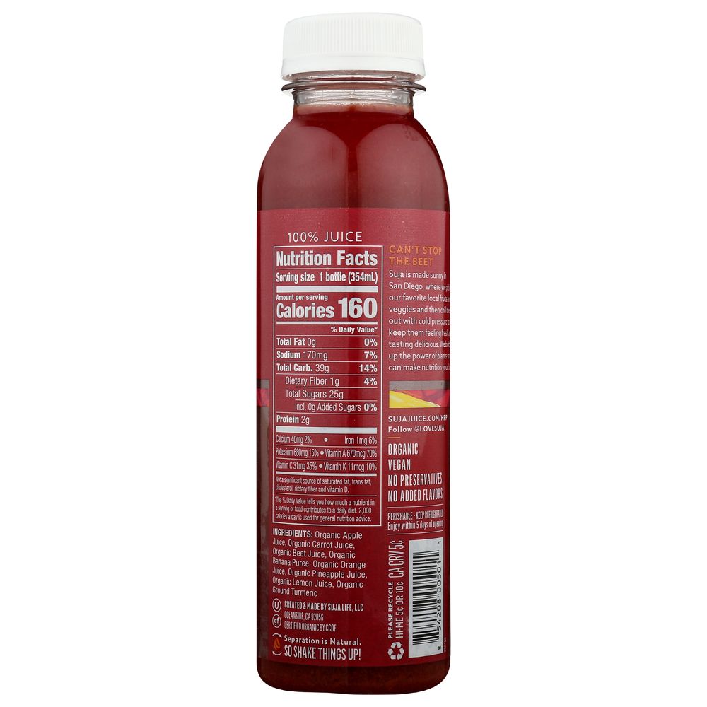 Suja Essentials Organic Sweet Beets Juice, 12 Fluid Ounce -- 6 Per Case