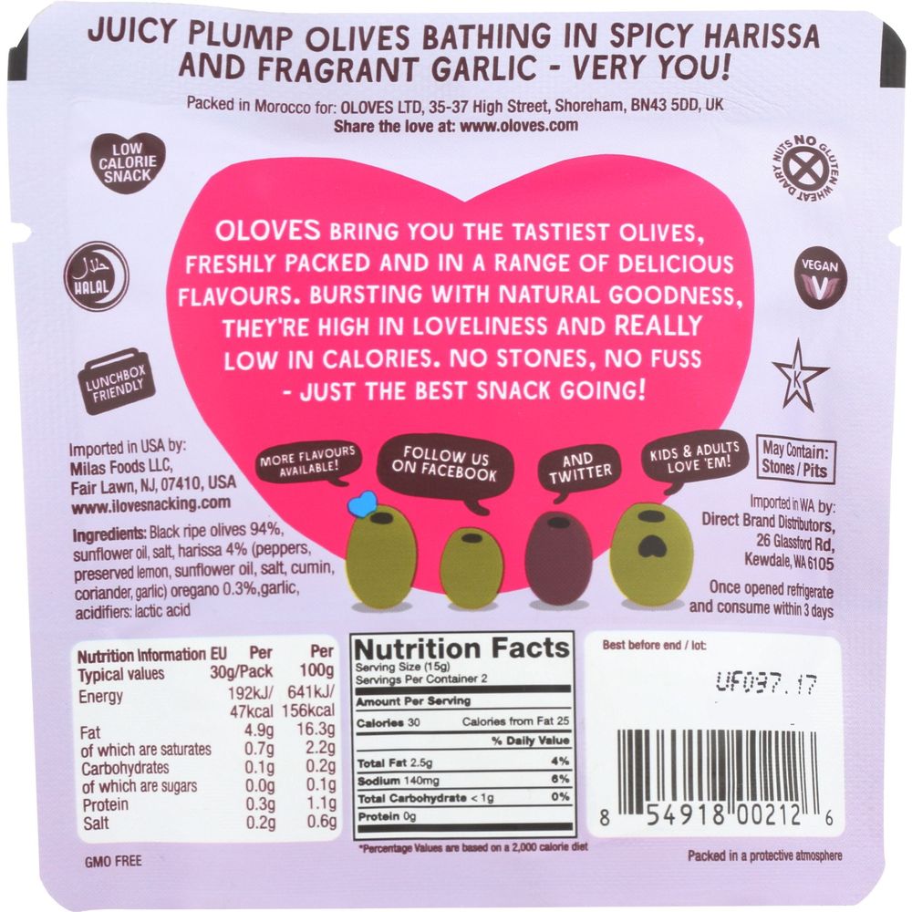 Poshi Snacks Chili And Garlic Pitted Green Olives, 1.1 Ounce -- 10 Per Case