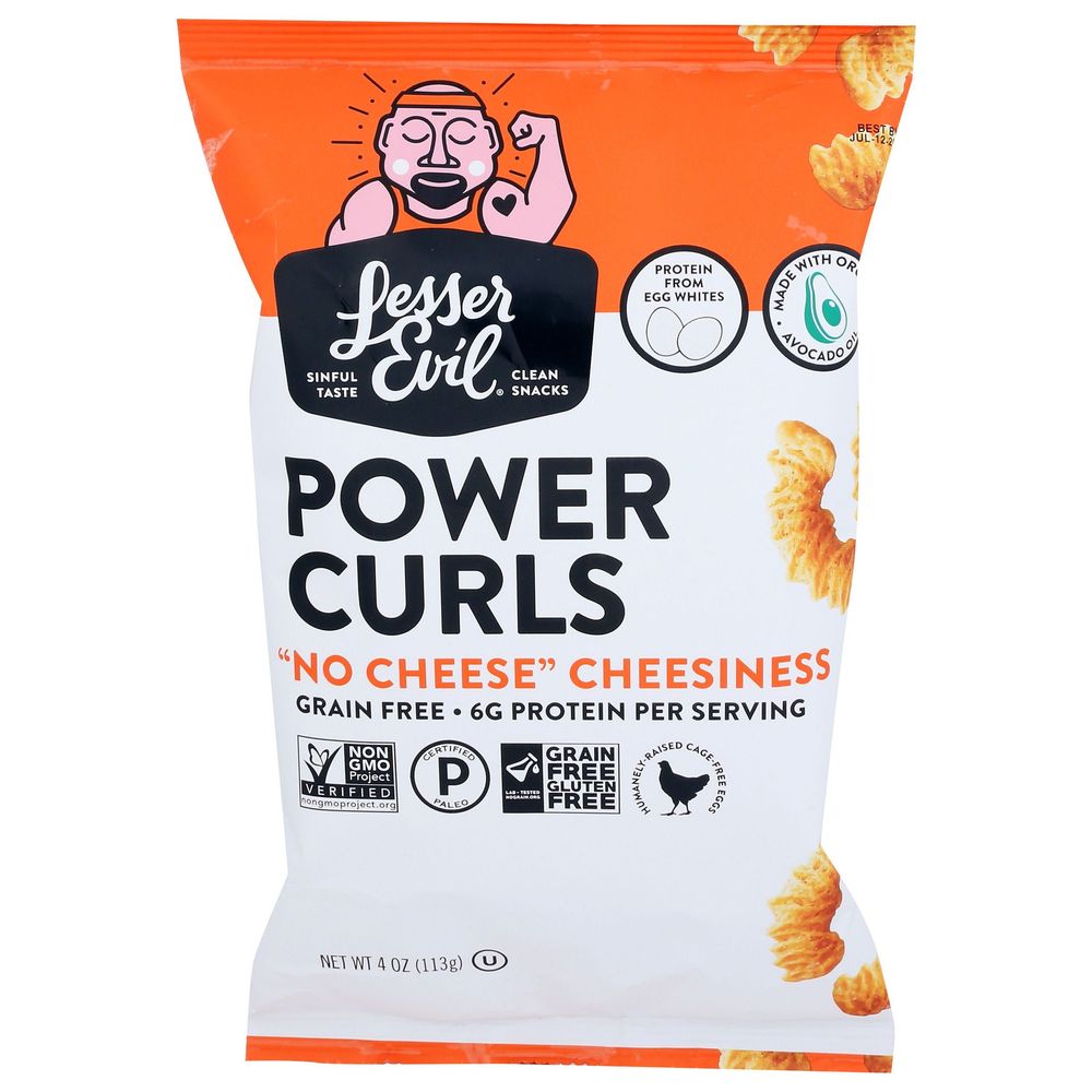 Lesserevil Organic No Cheese Cheesiness Power Curls, 4 Ounce -- 9 Per Case