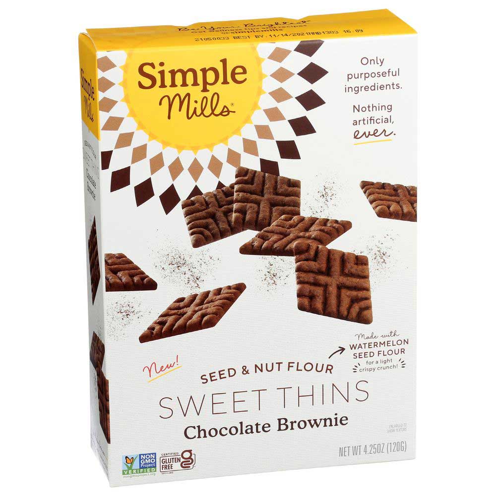 Simple Mills Chocolate Brownie Seed And Nut Flour Sweet Thins, 4.25 Ounce -- 6 Per Case